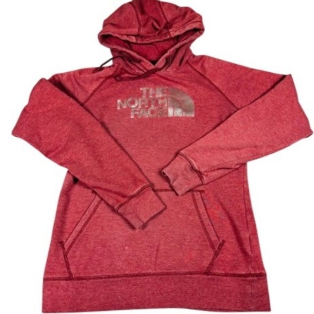 The North Face Hoodie Womens M Red Pullover Logo Raglan‎ Fleece Heathered Active